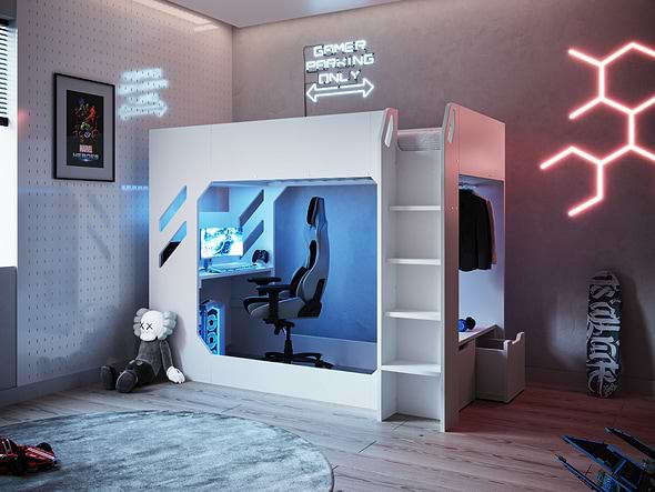 Recoil Shuttle LED Gaming High Sleeper Small Double White
