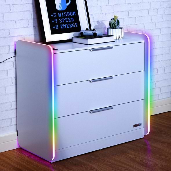X Rocker Electra 3 Drawer Chest - LED Lighting - White

