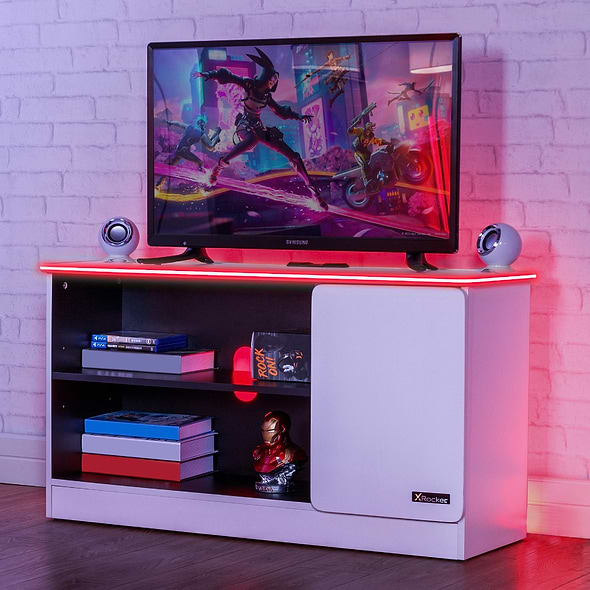 X Rocker Carbon-Tek TV Media Unit with LED Lights - White