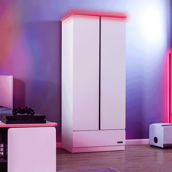 X Rocker Carbon-Tek 2 Door Wardrobe with Drawer and LED Lights - White 