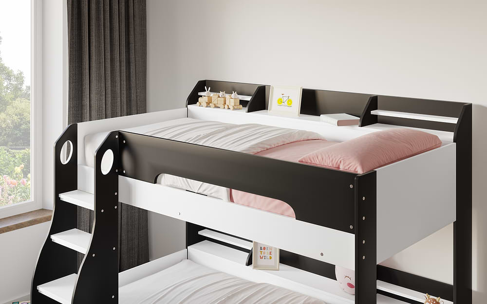 Flair Flick Bunk Bed Grey With Shelves And Drawer