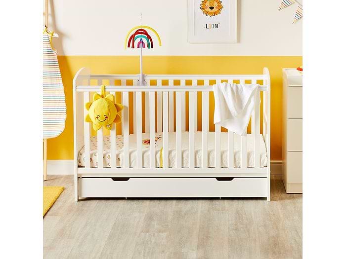 Ickle Bubba Coleby Classic Cot Bed and Under Drawer Traditional style white finish requires a 140x70cm mattress