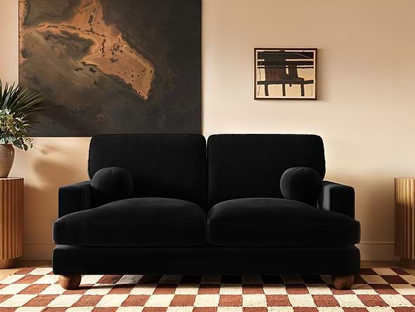 Solace+Co Addison 2 Seater Black Velvet Sofa