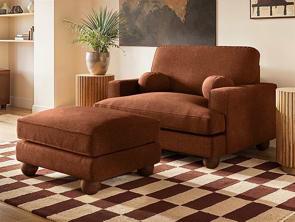 Solace+Co Addison Loveseat Footstool Bundle Orange Chenille