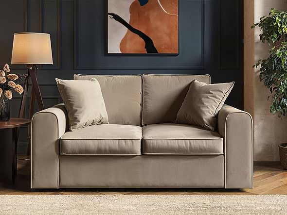 Solace+Co Ainsley 2 Seater Sofa Beige Velvet