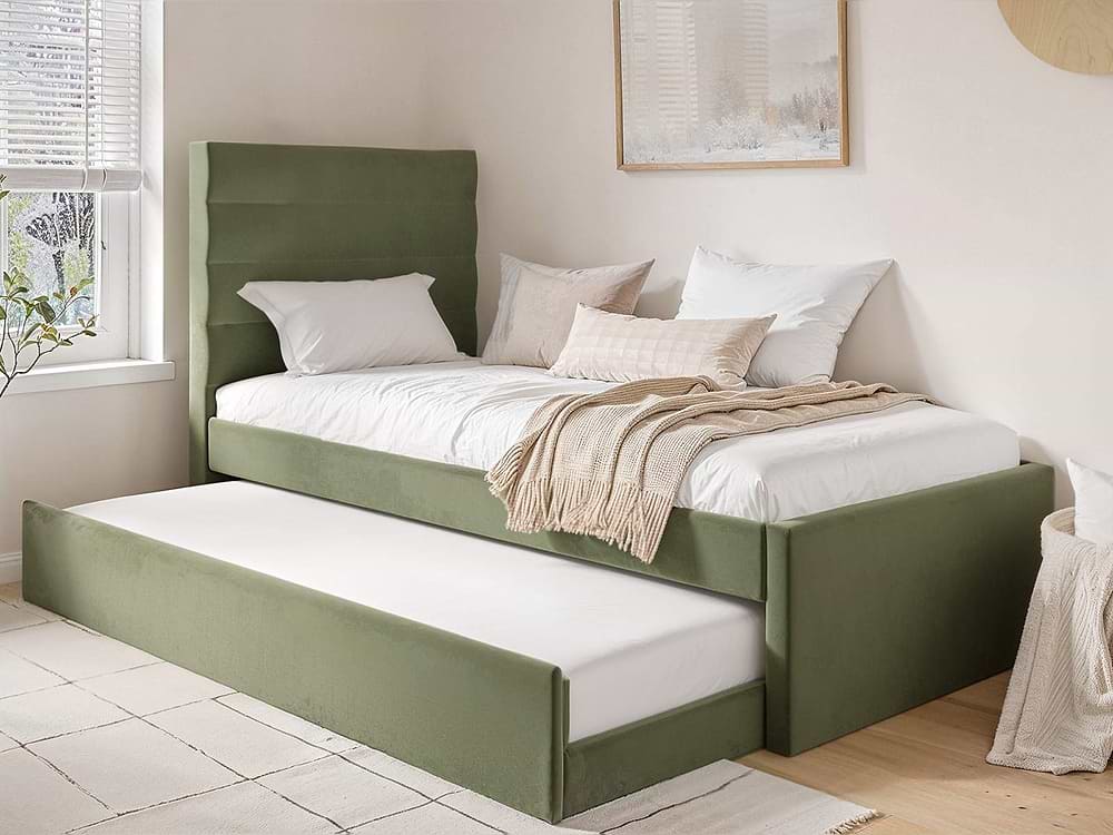 Flair Ari Single Upholstered Guest Bed Olive Green Velvet