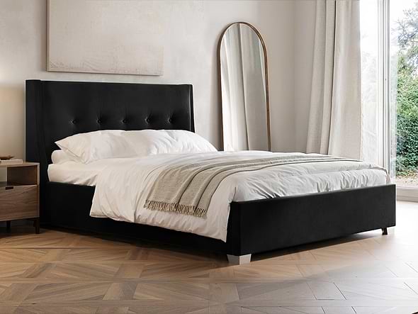 Flair Artemis Black Velvet Cushioned Headboard Ottoman Bed
