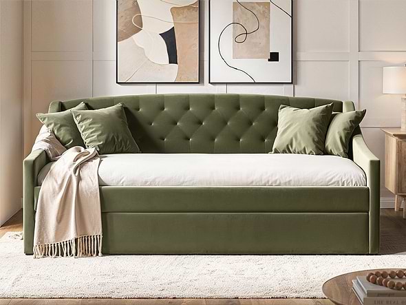 Flair Aurora Khaki Green Velvet Daybed With Trundle