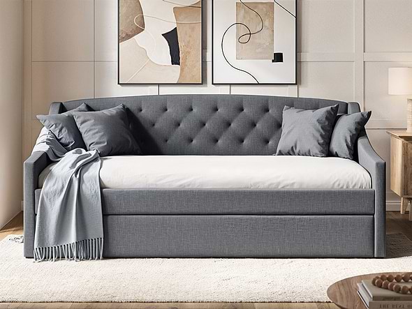 Flair Aurora Grey Fabric Daybed With Trundle