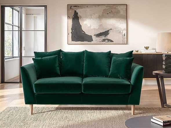 Solace+Co Avery 2 Seater Scatter Back Bottle Green Velvet Sofa