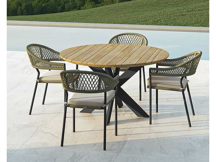 Maze Bali Rope Weave 4 Seat Round Fixed Dining Set