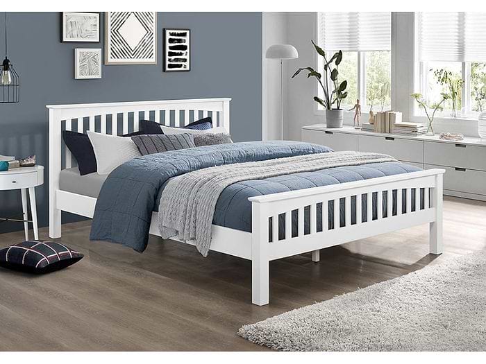 Sareer Balmoral Wooden Bed Frame Modern shaker style fresh white finish sturdy rubberwood construction
