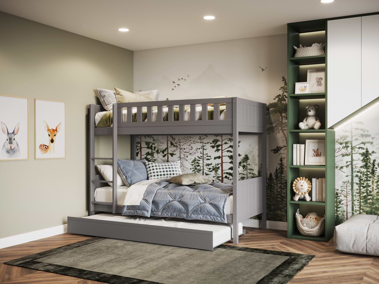 Grey wooden bunk bed