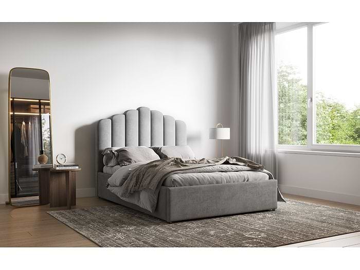 Flair Silver Velvet Poseidon Shell Ottoman Double Bed
