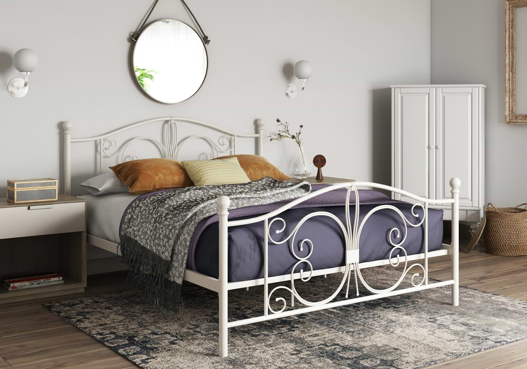 White metal double bed