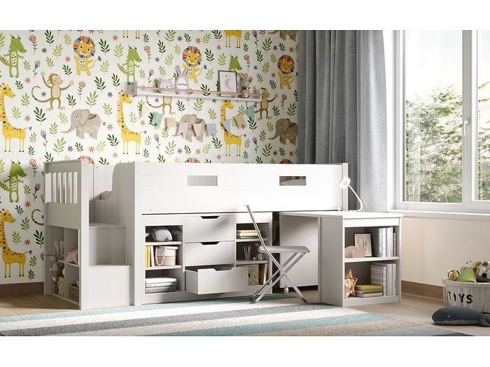 Flair White Charlie Mid Sleeper Set With Storage And Desk
