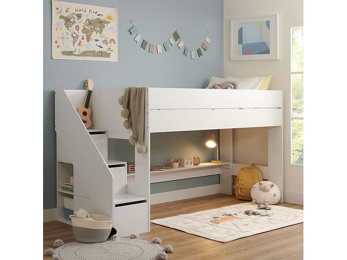 Flair Olivia Mid Sleeper Bed with Shelves and Storage Stairs
