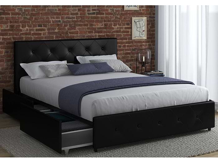 Dorel Dakota Faux Leather Storage Bed Black 4 drawers sprung slatted base