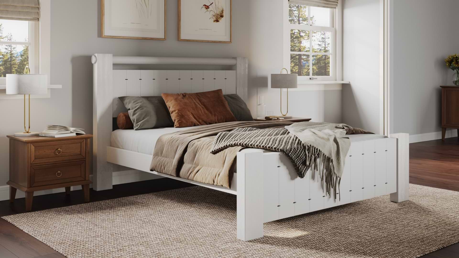 White wooden double bed