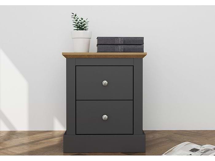LPD Devon 2 Drawer Charcoal & Oak Bedside LPD Devon 2 Drawer Charcoal & Oak Bedside