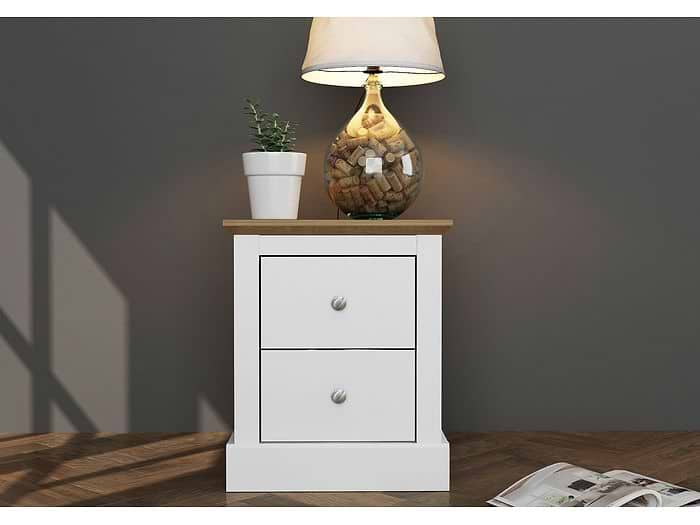 LPD Devon 2 Drawer White & Oak Bedside