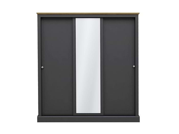 LPD Devon Charcoal & Oak 3 Door Sliding Mirrored Wardrobe
