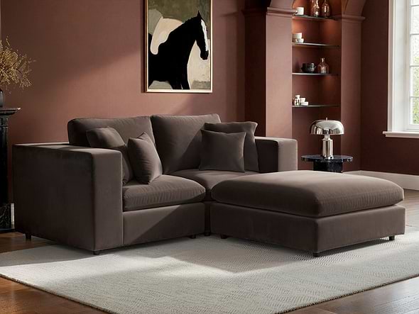 Solace+Co Asher 3 Seater with Footstool Mocha Velvet