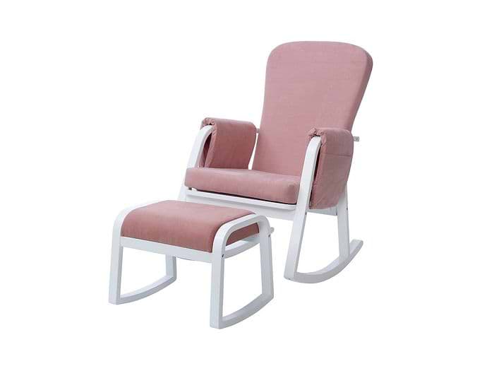 Ickle Bubba Dursley Rocking Chair and Stool white metal frame grey suedette fabric Padded back and arm rests handy storage pockets