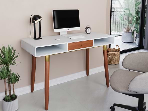 Flair Edelweiss Desk Walnut and White with Brass Accents (120x50)
