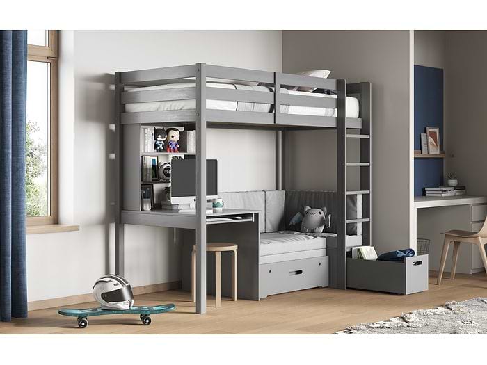Noomi Eino Grey Highsleeper With Futon Sofa And Desk (FSC-Certified)

