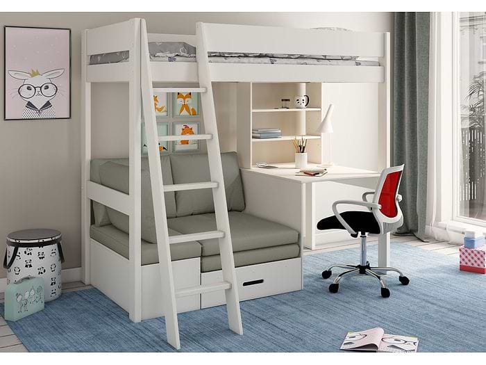 Kids Avenue Estella White Highsleeper with Desk and Futon
