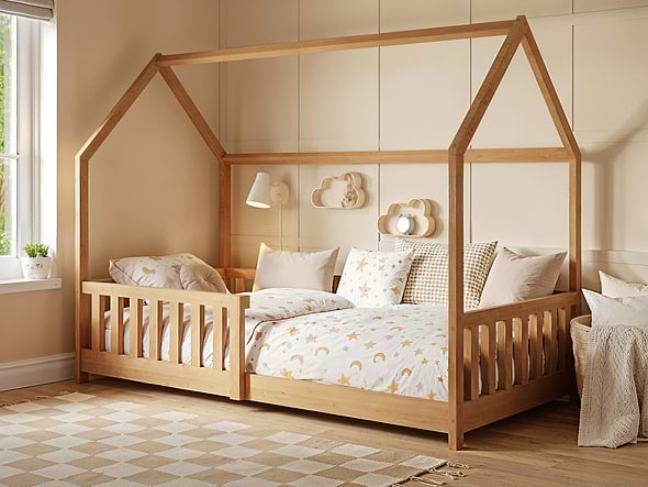 Explorer playhouse bed with natural wood construction