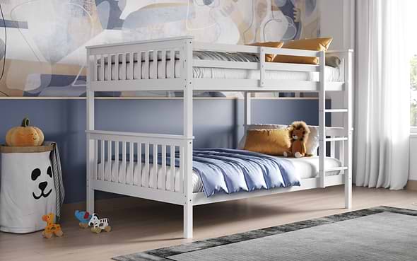 Tetrad small double bunk bed white grey solid wooden pine safety with side stepped ladder