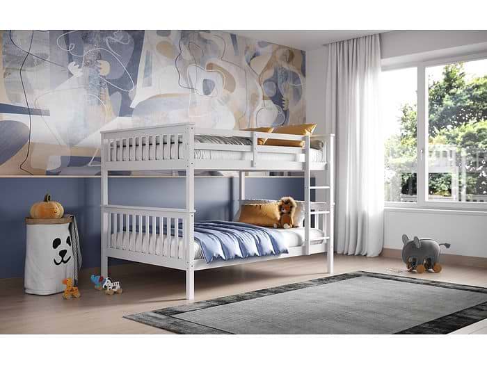 Tetrad small double bunk bed white grey solid wooden pine safety with side stepped ladder