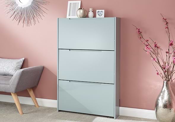 GFW Narrow High Gloss 3 Tier Shoe Cabinet