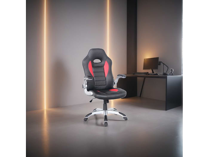 Red and black gaming racing chair in office