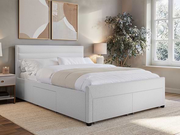 Flair Heybrook 4 Drawer Boucle Fabric Bed Cream