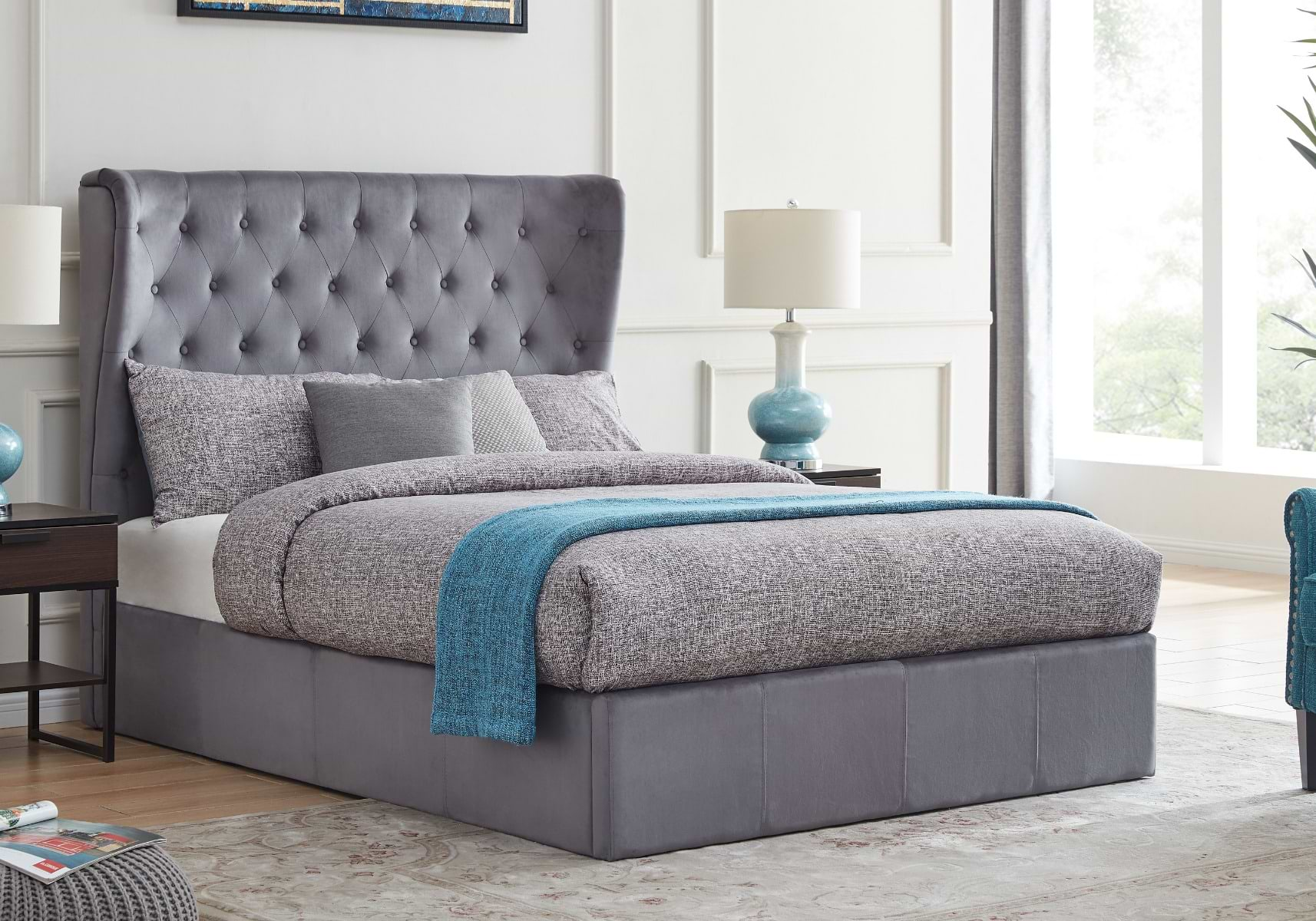 Grey double ottoman bed