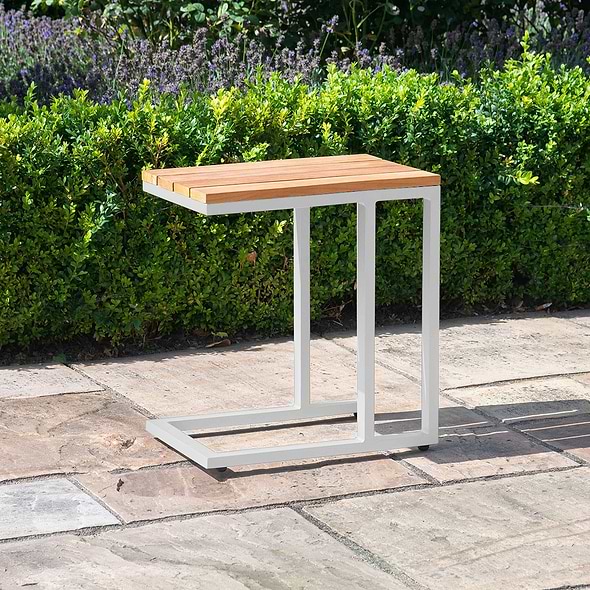 Maze Oslo U Shaped Teak Top Side Table - White