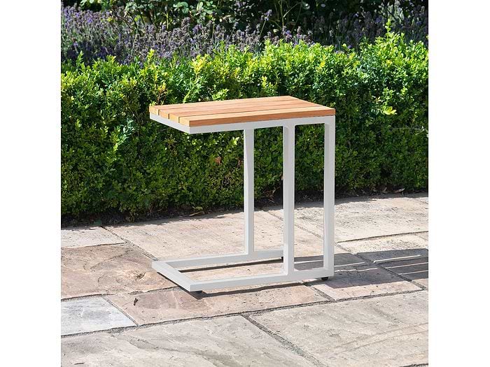 Maze Oslo U Shaped Teak Top Side Table - White