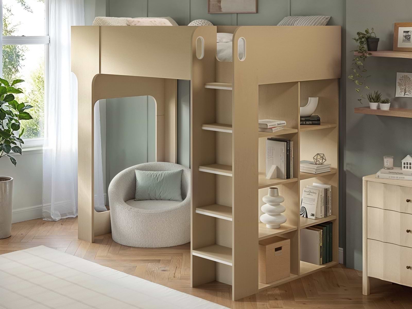 Flair Leo High Sleeper with Storage Light Oak | Bed Kingdom