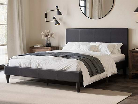 Flair Leto Faux Leather Bed Frame Dark Brown