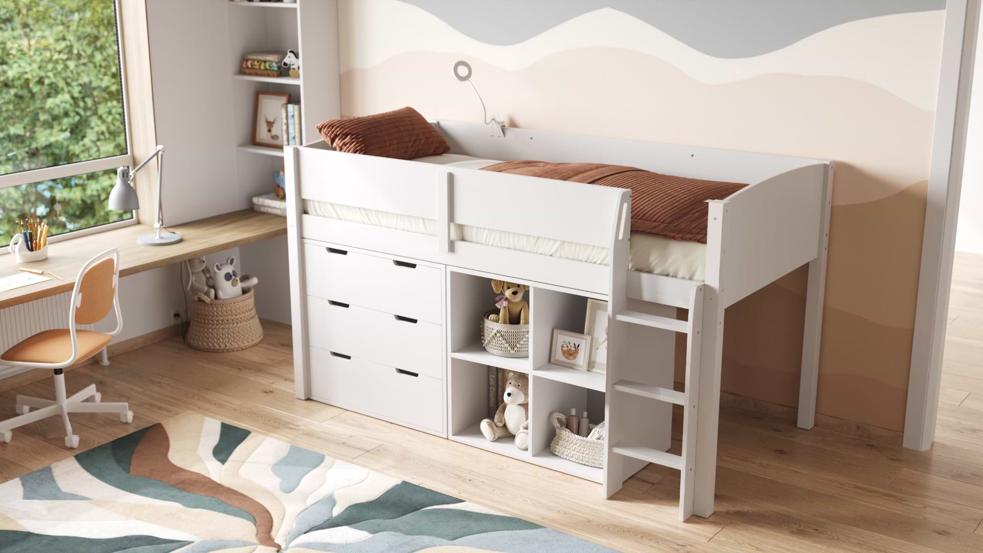 White midsleeper bed