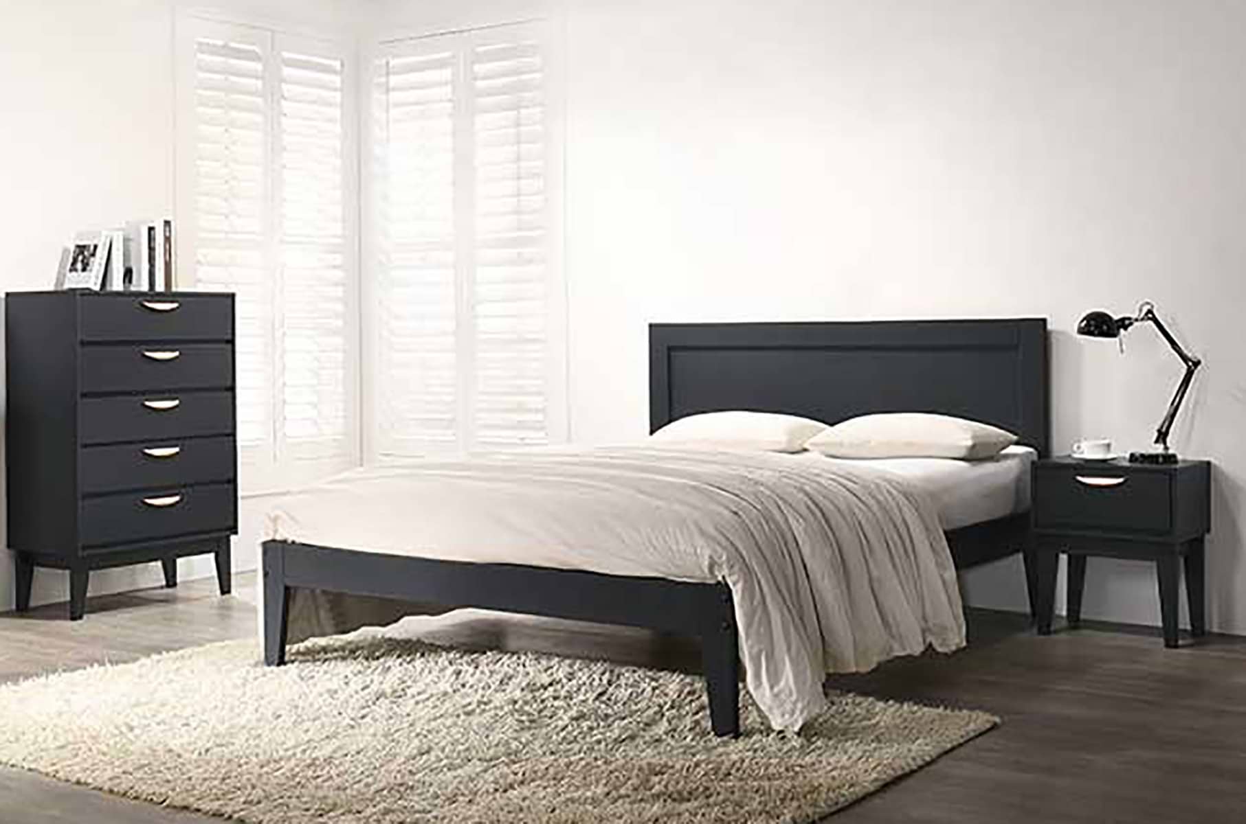 blue wooden double bed