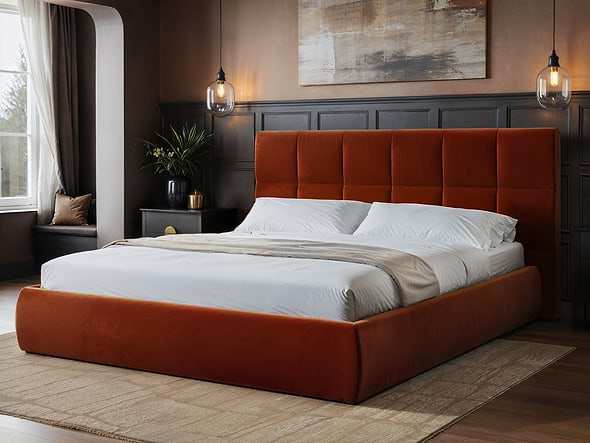 Solace+Co Mika Ottoman Bed Burnt Orange Velvet
