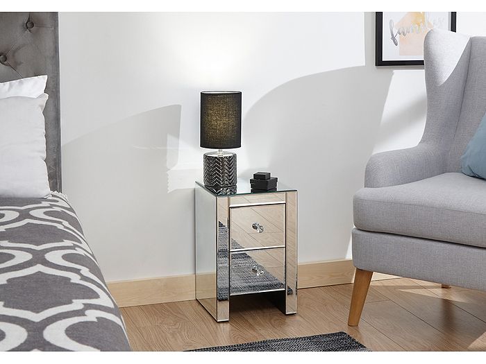 GFW Mirrored 2 Drawer Slim Chest modern design bevelled edges and crystal handles