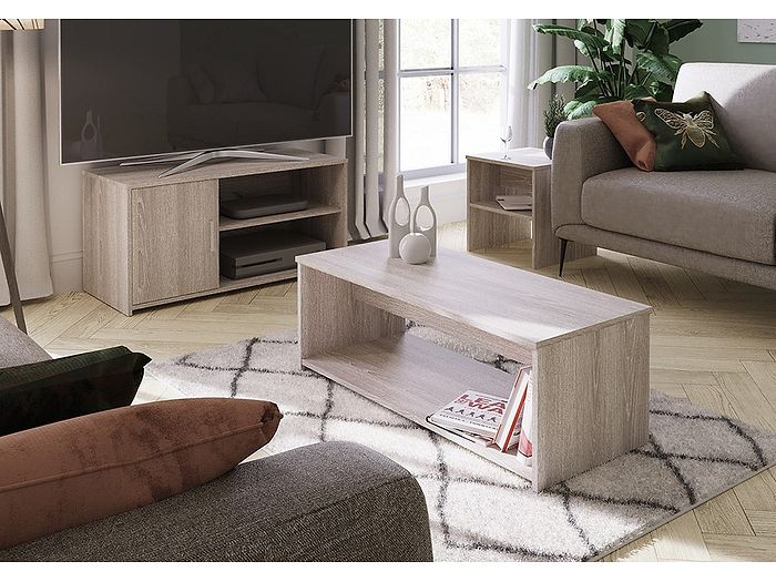 GFW Newlyn Living Room Set Modern style comprises of a tv unit, lamp table and coffee table available in grey oak or oak