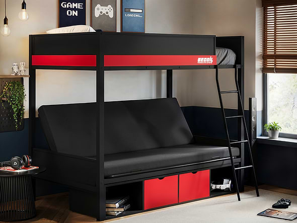 Recoil Nova Storage Gaming Metal Bunk with Futon Black & Red