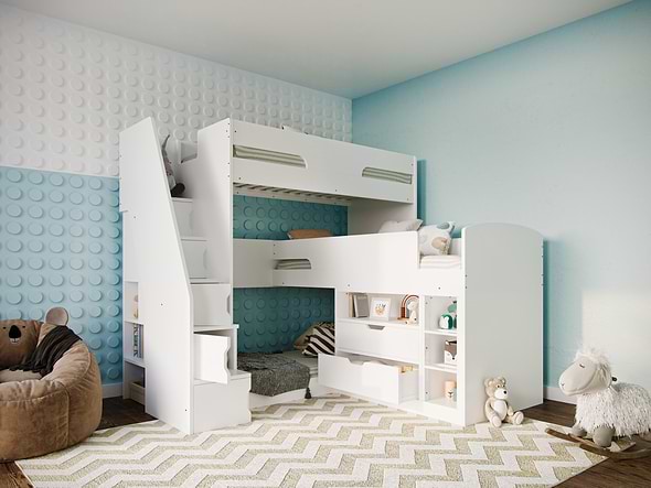 Oscar triple bunk bed drawers open
