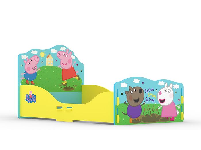 Peppa Pig junior bed frame brightly coloured images of Peppa Pig George and friends